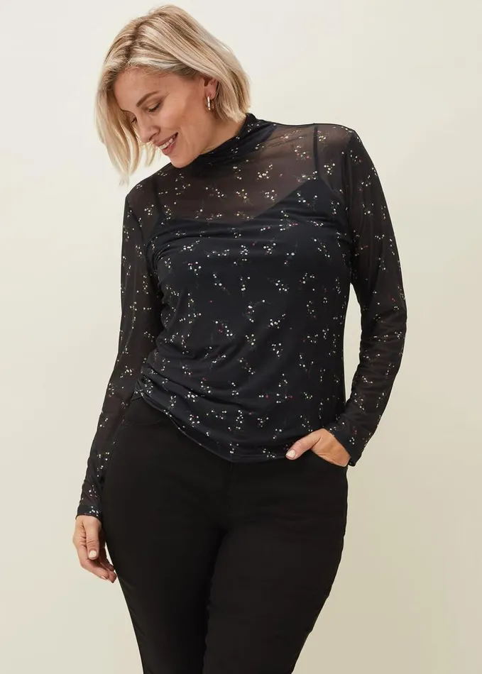 Phase Eight Kelby Floral Mesh Top Black Women Tops and TShirts