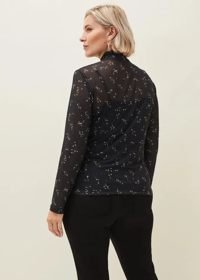 Phase Eight Kelby Floral Mesh Top Black Women Tops and TShirts