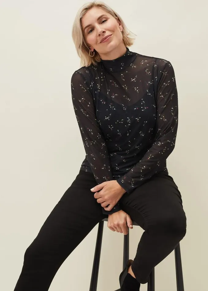 Phase Eight Kelby Floral Mesh Top Black Women Tops and TShirts