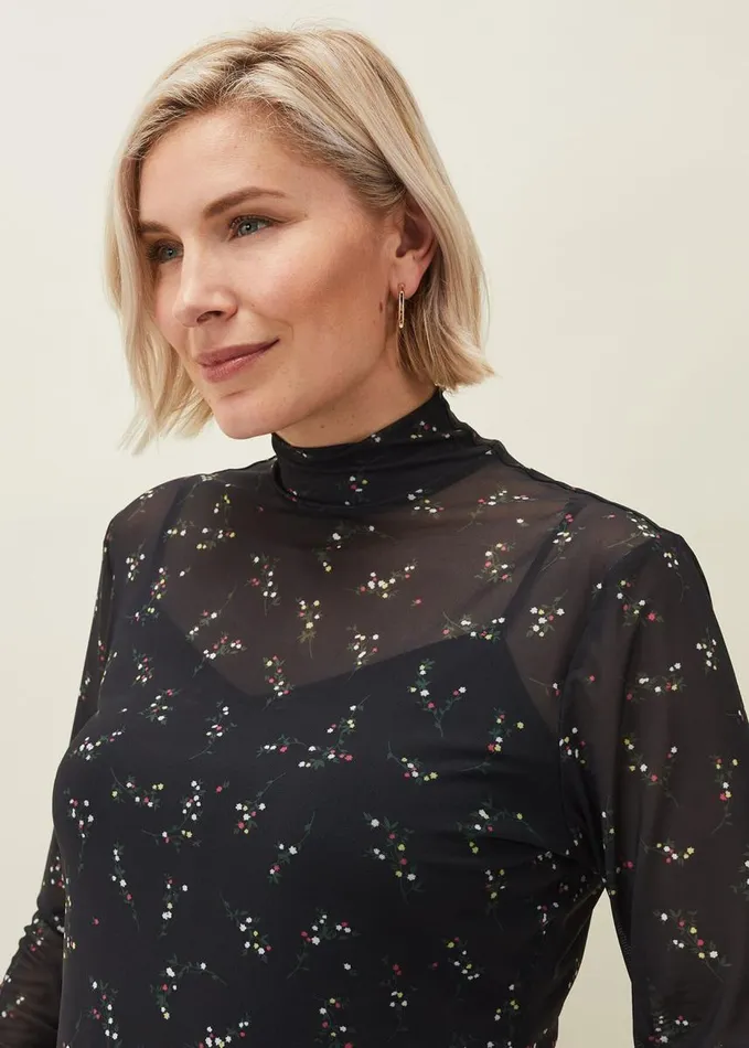 Phase Eight Kelby Floral Mesh Top Black Women Tops and TShirts