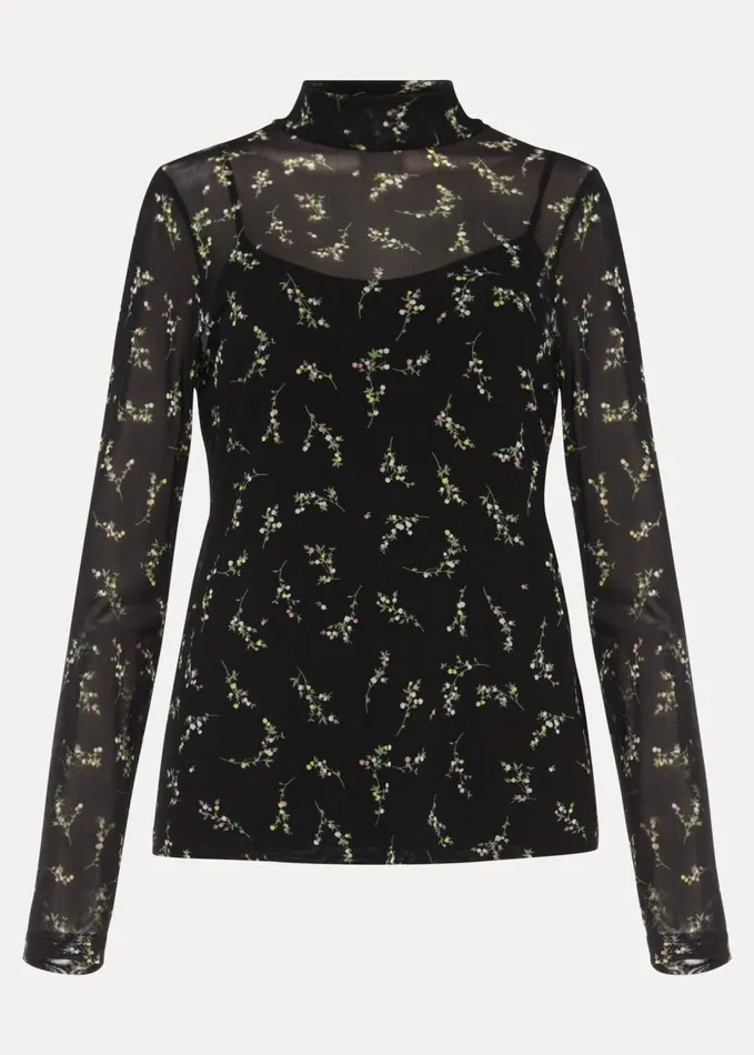 Phase Eight Kelby Floral Mesh Top Black Women Tops and TShirts