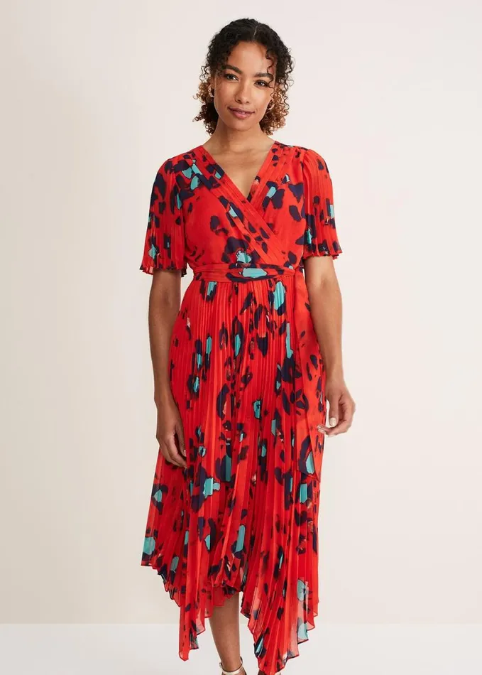 Phase Eight Kendall Butterfly Print Pleated Midi Dress Vermillionmulti Women Dresses