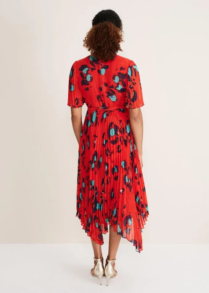 Phase Eight Kendall Butterfly Print Pleated Midi Dress Vermillionmulti Women Dresses