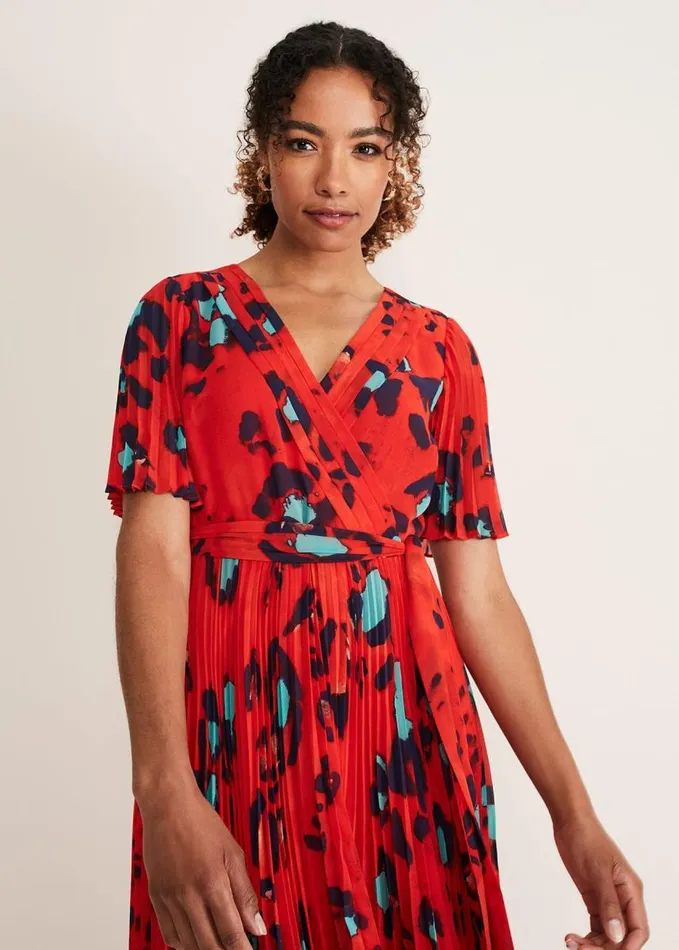Phase Eight Kendall Butterfly Print Pleated Midi Dress Vermillionmulti Women Dresses