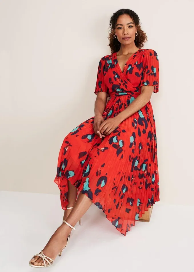 Phase Eight Kendall Butterfly Print Pleated Midi Dress Vermillionmulti Women Dresses