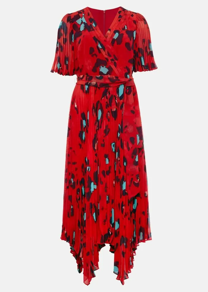 Phase Eight Kendall Butterfly Print Pleated Midi Dress Vermillionmulti Women Dresses