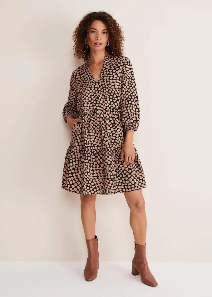 Phase Eight Kesia Hearts Swing Dress Stoneblack Women Dresses