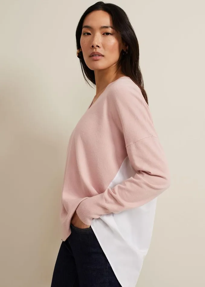 Phase Eight Kienna Woven Back Knit Pink Women Knitwear