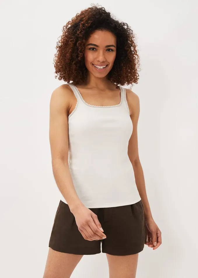 Phase Eight Kimberley Square Neck Lace Trim Vest Top Ivory Women Tops and TShirts