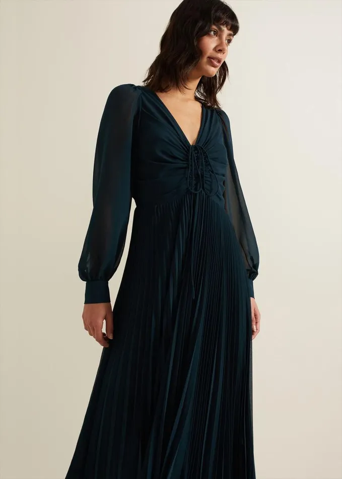 Phase Eight Kindra Teal Chiffon Pleated Midi Dress Teal Women Dresses