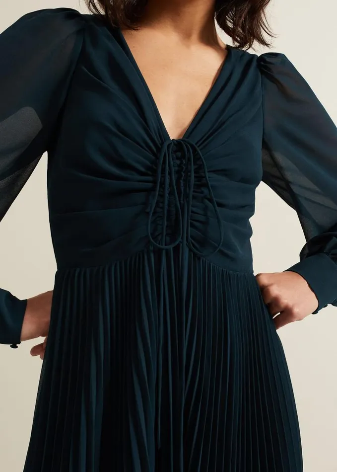 Phase Eight Kindra Teal Chiffon Pleated Midi Dress Teal Women Dresses
