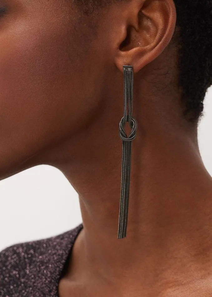 Phase Eight Knot Drop Down Earrings Gunmetal Women Jewellery