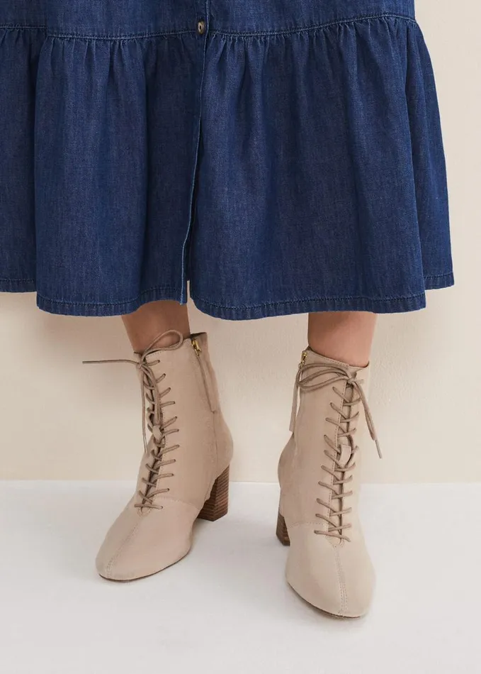 Phase Eight Lace Up Ankle Boot Winter White Women Heels