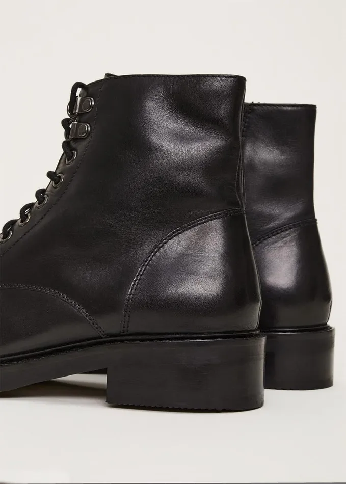 Phase Eight Lace Up Leather Flat Boots Black Women Boots