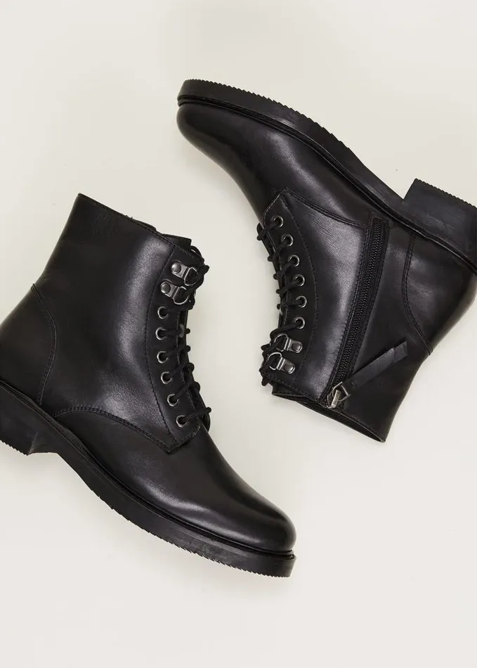 Phase Eight Lace Up Leather Flat Boots Black Women Boots