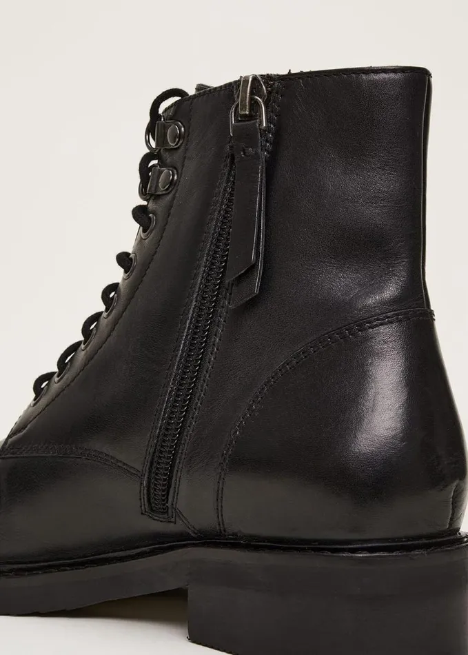 Phase Eight Lace Up Leather Flat Boots Black Women Boots
