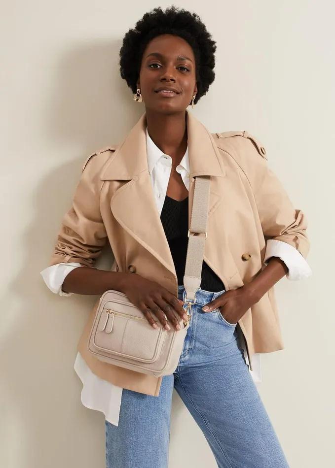 Phase Eight Leather Cross Body Bag Stone Women Bags and Clutches