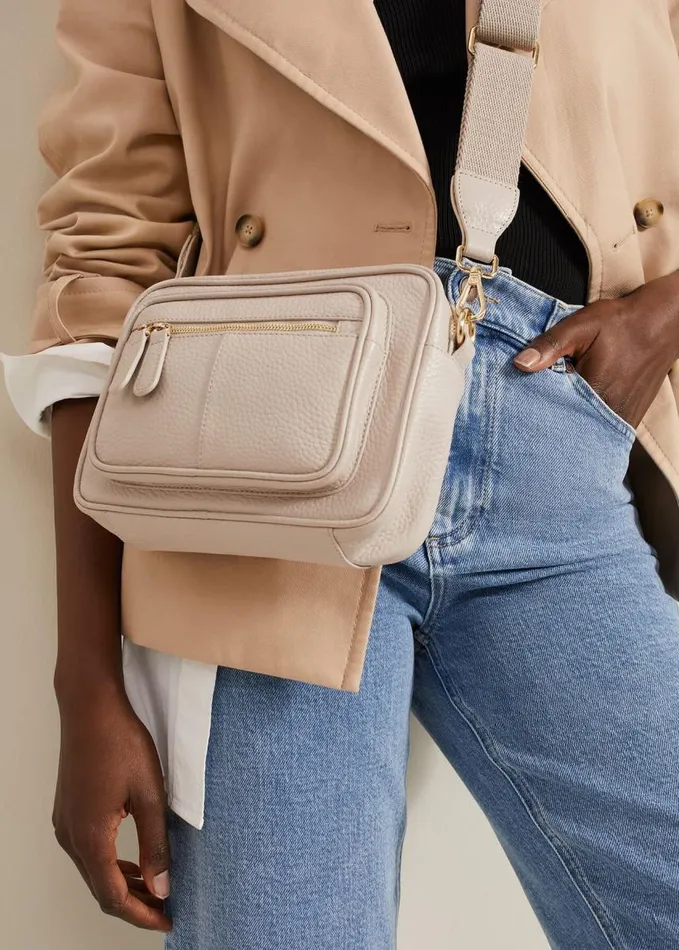 Phase Eight Leather Cross Body Bag Stone Women Bags and Clutches