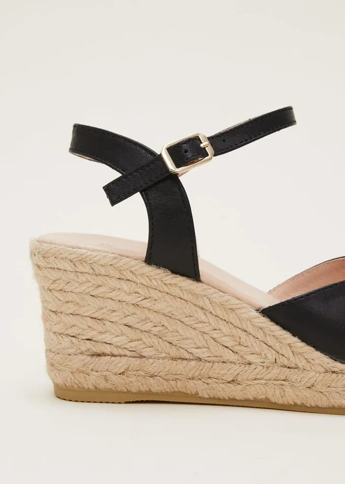 Phase Eight Leather Cross Front Espadrilles Black Women Heels