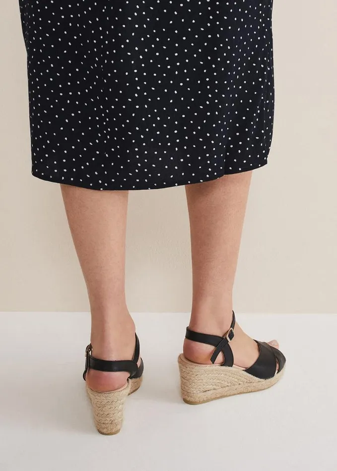 Phase Eight Leather Cross Front Espadrilles Black Women Heels