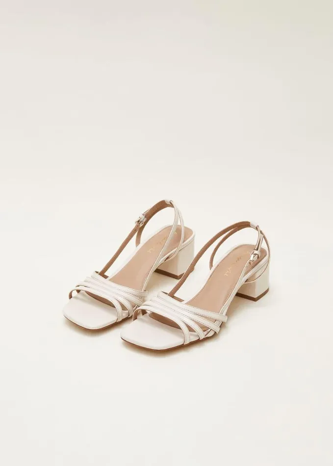 Phase Eight Leather Slingback Block Heel Sandal Cream Women Heels