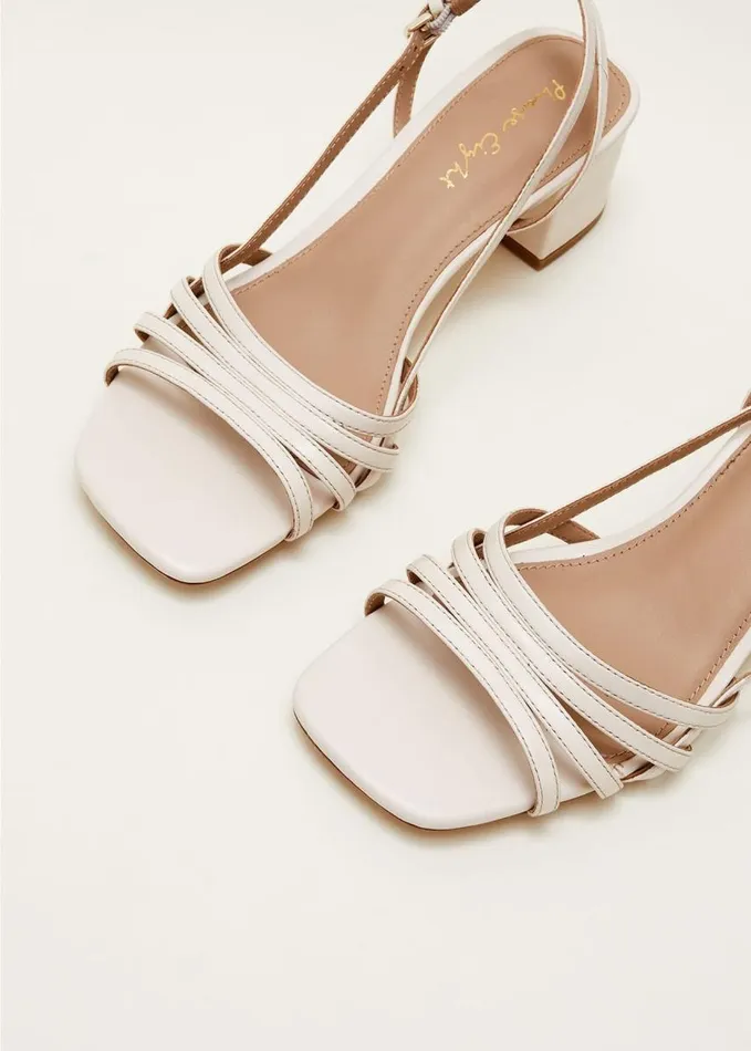 Phase Eight Leather Slingback Block Heel Sandal Cream Women Heels