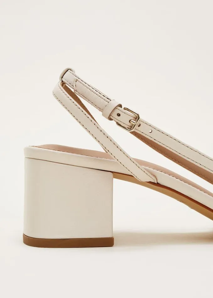 Phase Eight Leather Slingback Block Heel Sandal Cream Women Heels