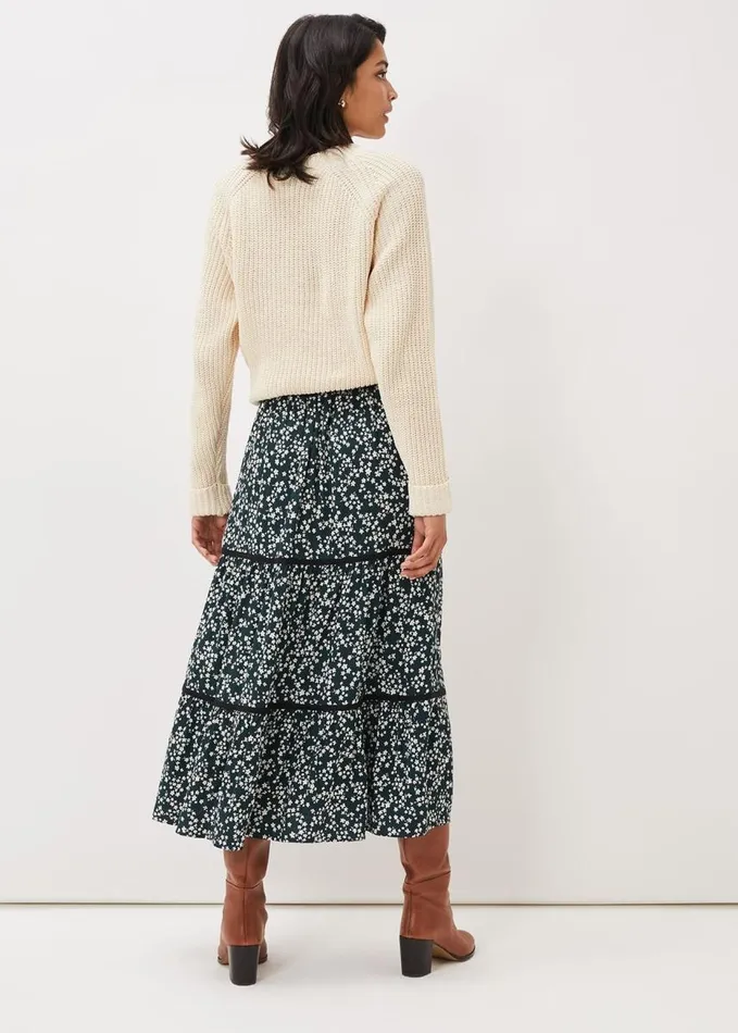 Phase Eight Lennox Ditsy Print Tiered Maxi Skirt Green Women Skirts