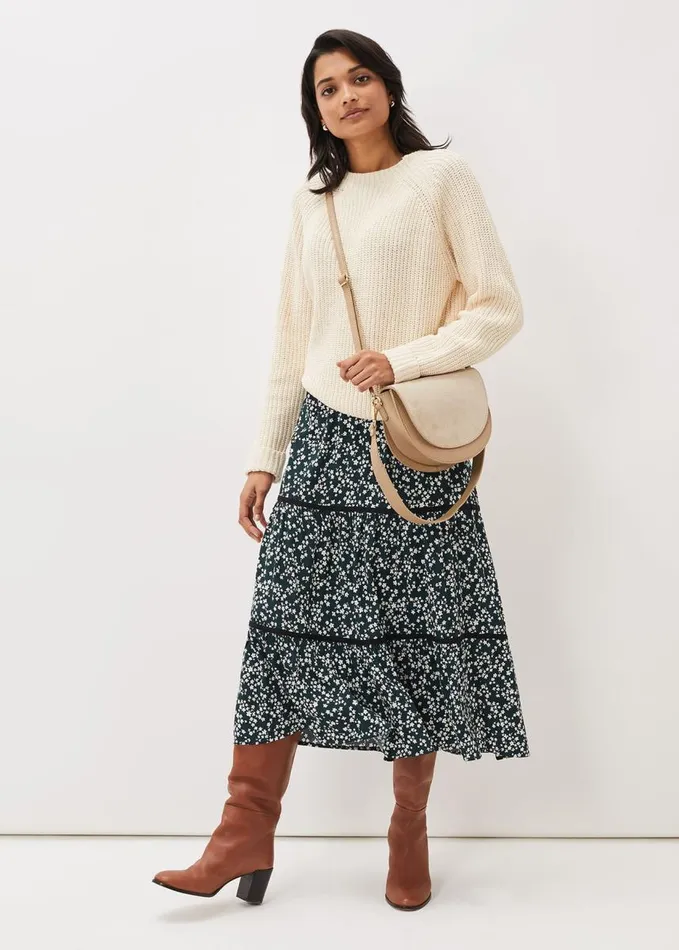 Phase Eight Lennox Ditsy Print Tiered Maxi Skirt Green Women Skirts