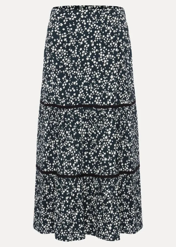 Phase Eight Lennox Ditsy Print Tiered Maxi Skirt Green Women Skirts