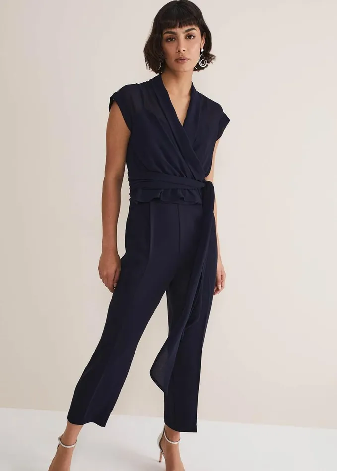 Phase Eight Leonora Chiffon Overlay Jumpsuit Navy Women Dresses