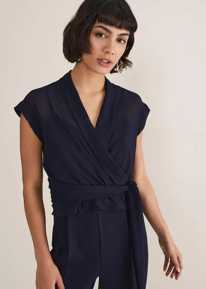 Phase Eight Leonora Chiffon Overlay Jumpsuit Navy Women Dresses