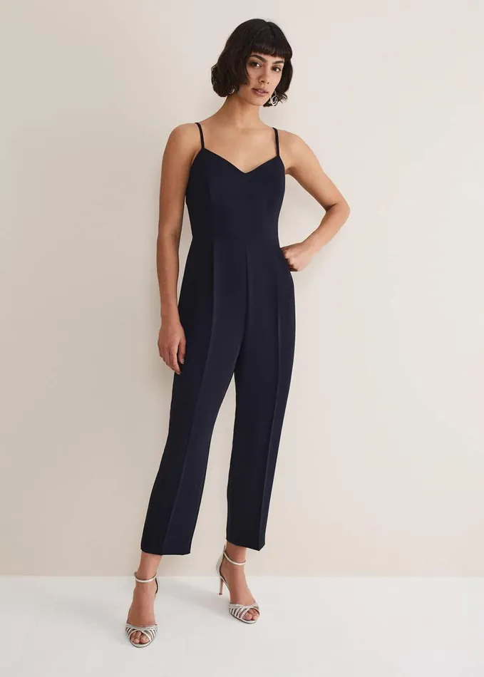 Phase Eight Leonora Chiffon Overlay Jumpsuit Navy Women Dresses