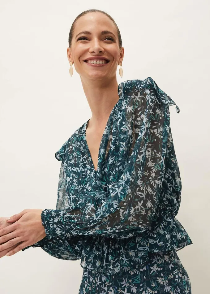 Phase Eight Lola Floral Blouse Petrol Women Shirts and Blouses