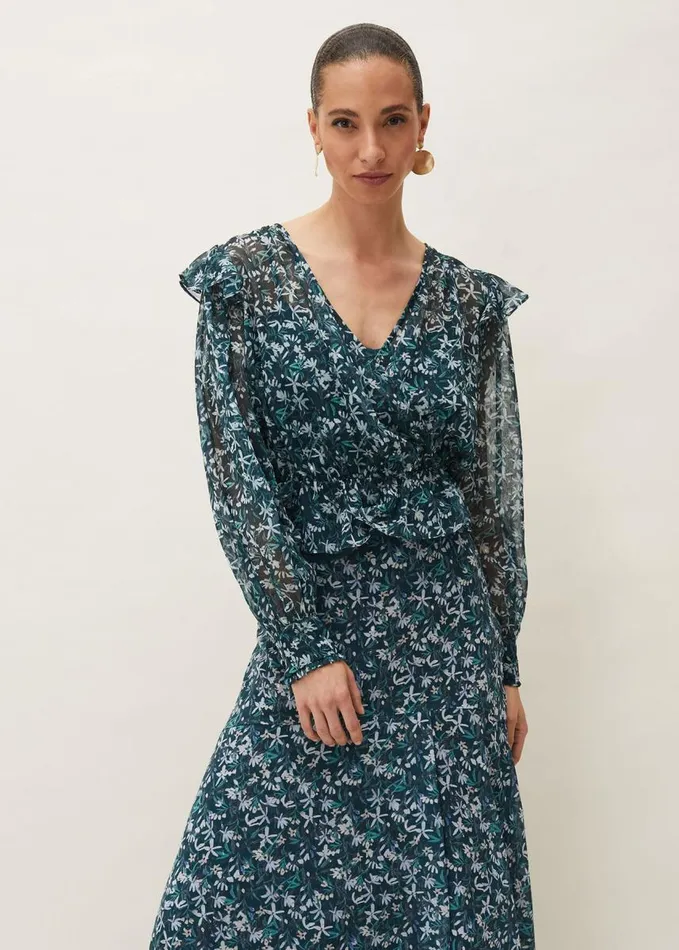 Phase Eight Lola Floral Blouse Petrol Women Shirts and Blouses