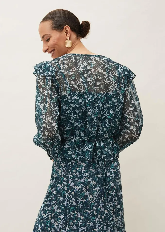 Phase Eight Lola Floral Blouse Petrol Women Shirts and Blouses