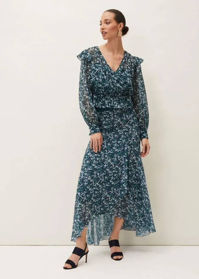 Phase Eight Lola Floral Blouse Petrol Women Shirts and Blouses