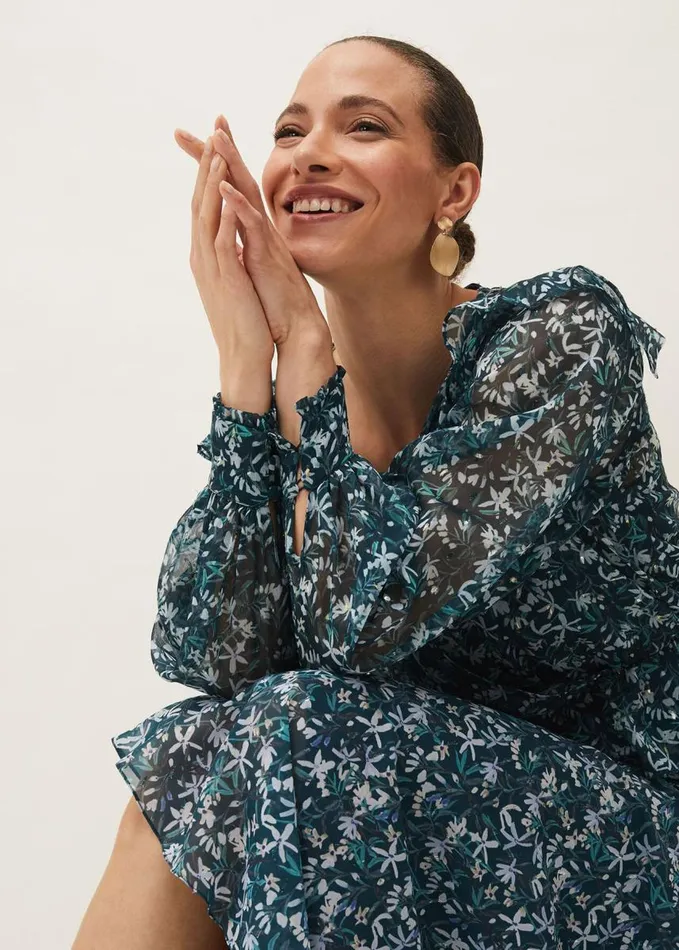 Phase Eight Lola Floral Blouse Petrol Women Shirts and Blouses