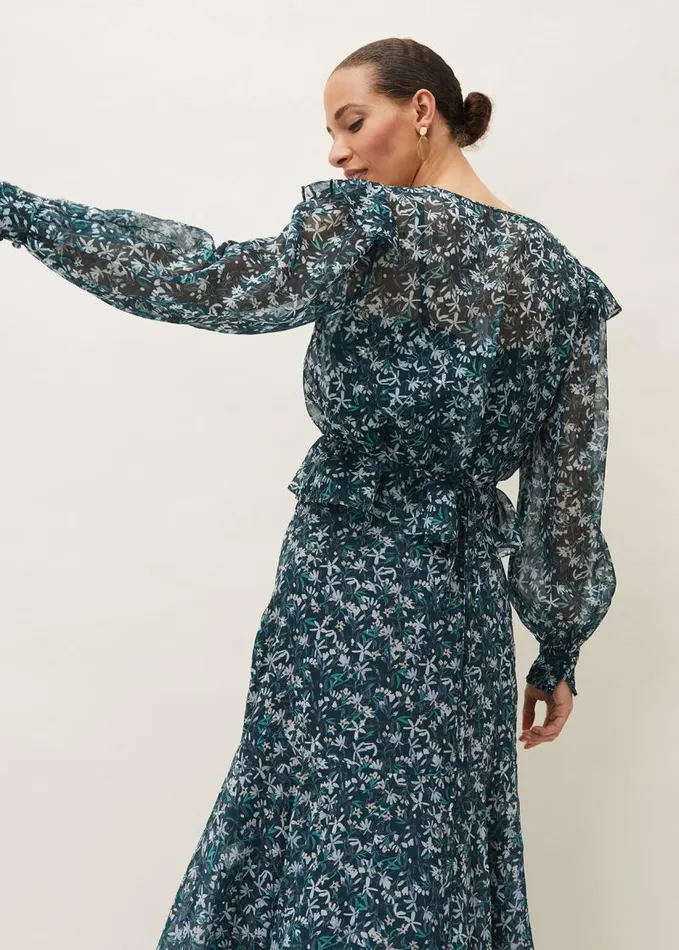 Phase Eight Lola Floral Blouse Petrol Women Shirts and Blouses