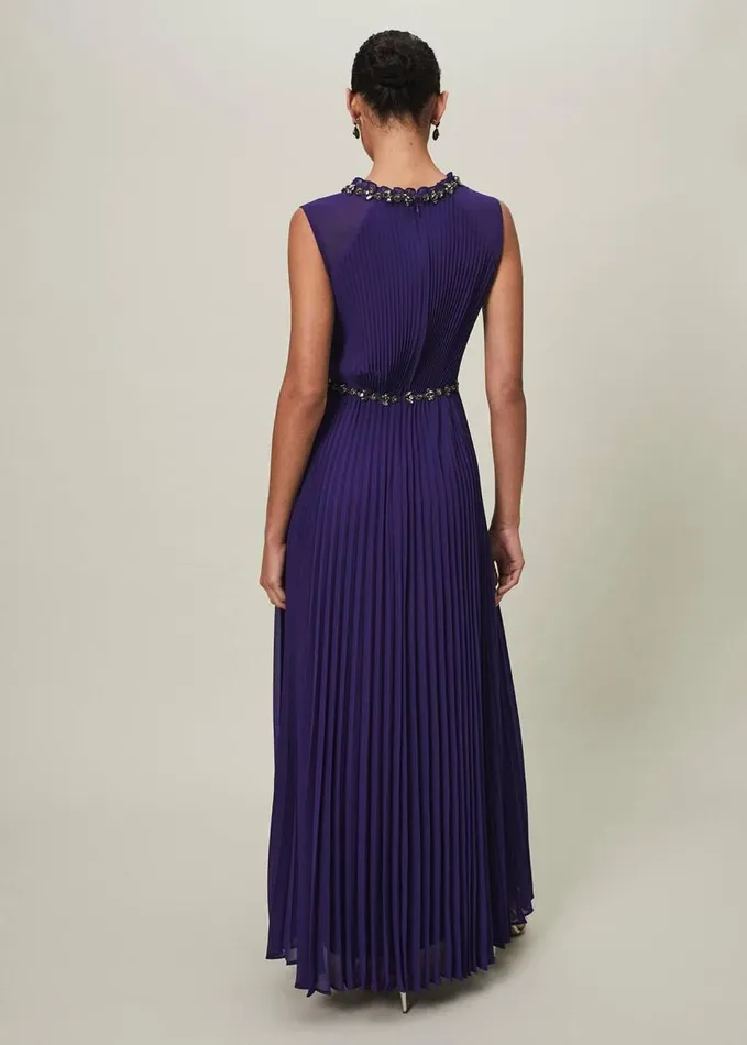Phase Eight Louisa Pleat Beaded Maxi Dress Violet Women Dresses