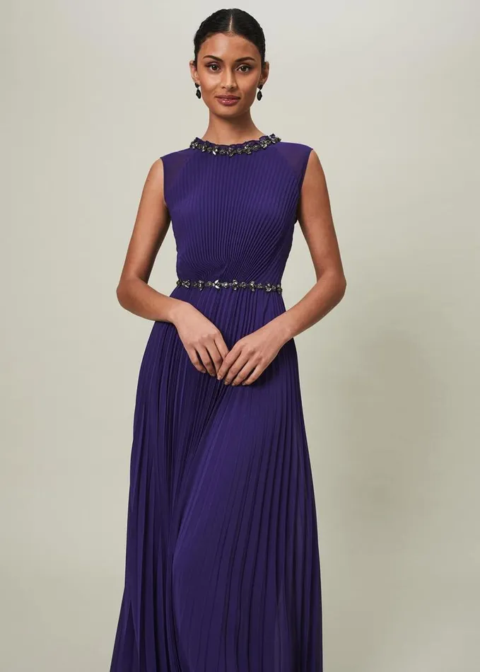 Phase Eight Louisa Pleat Beaded Maxi Dress Violet Women Dresses