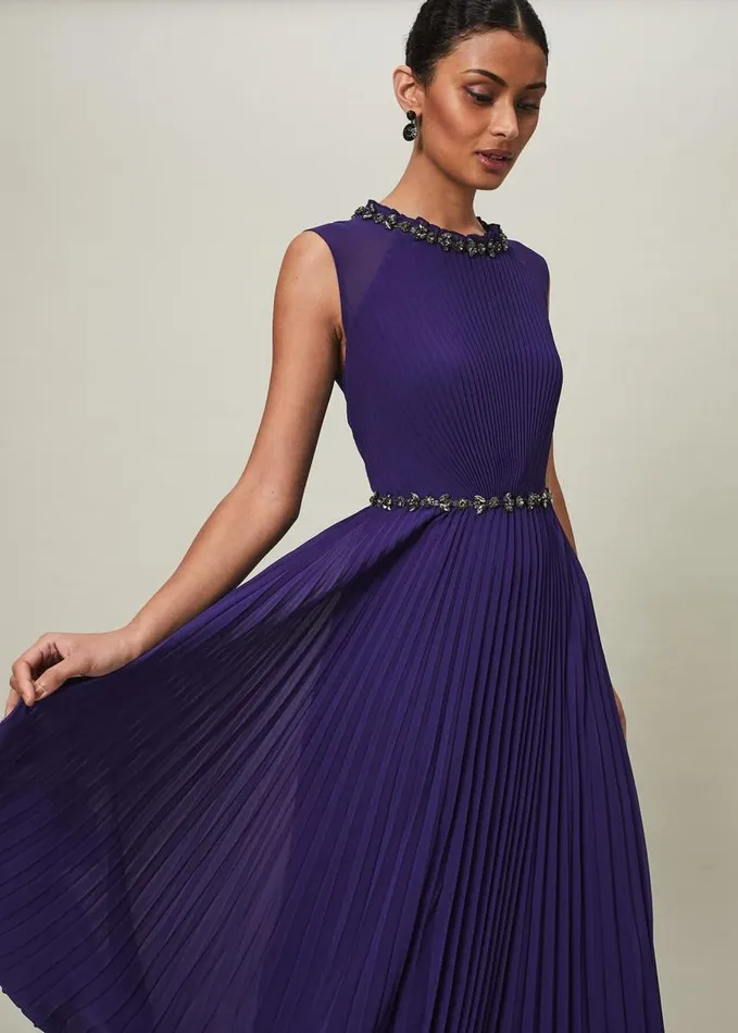 Phase Eight Louisa Pleat Beaded Maxi Dress Violet Women Dresses