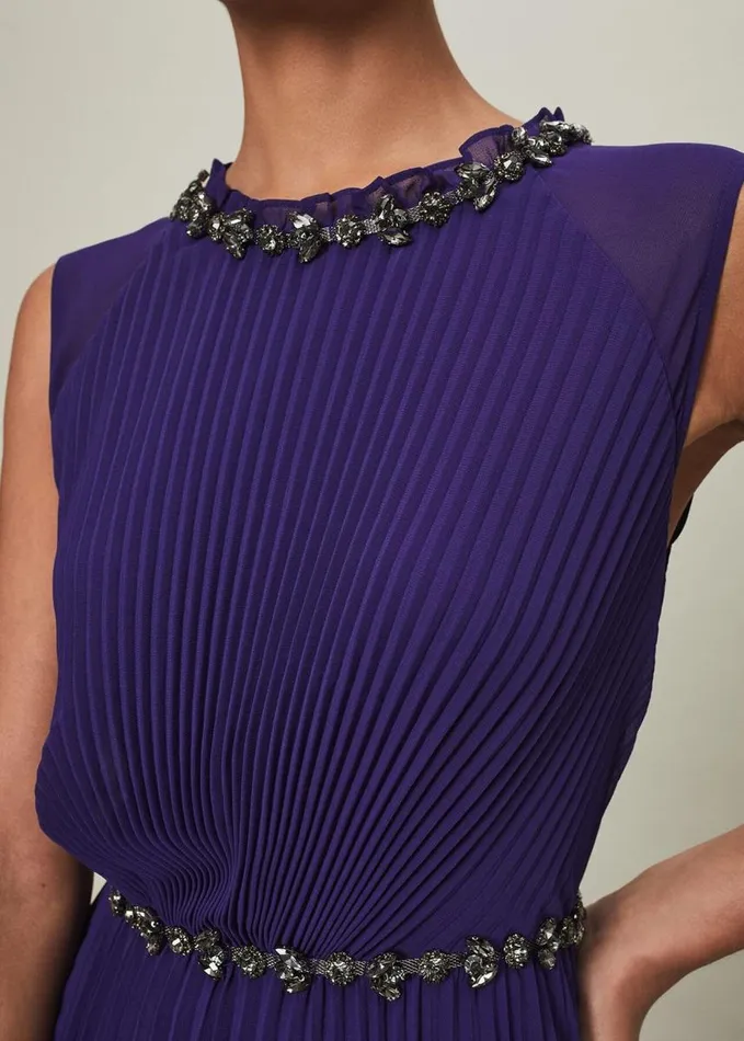 Phase Eight Louisa Pleat Beaded Maxi Dress Violet Women Dresses