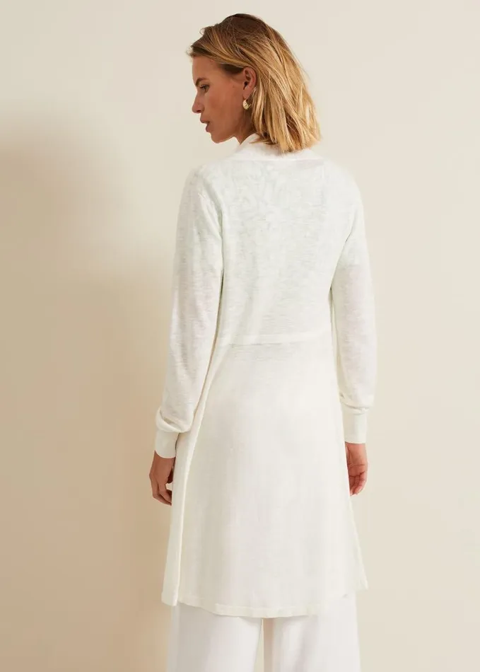 Phase Eight Louise Linen Longline Cardigan Ivory Women Knitwear