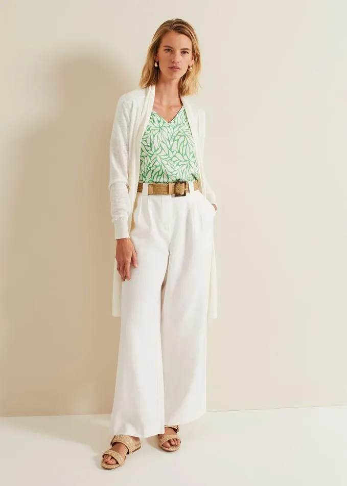 Phase Eight Louise Linen Longline Cardigan Ivory Women Knitwear