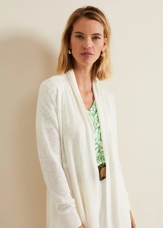 Phase Eight Louise Linen Longline Cardigan Ivory Women Knitwear