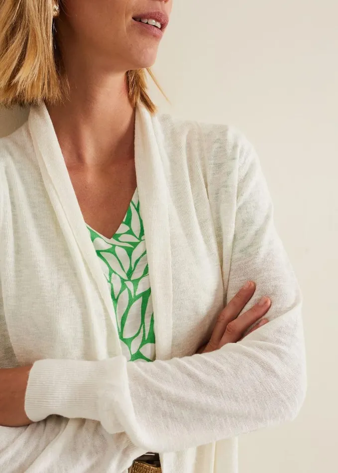 Phase Eight Louise Linen Longline Cardigan Ivory Women Knitwear