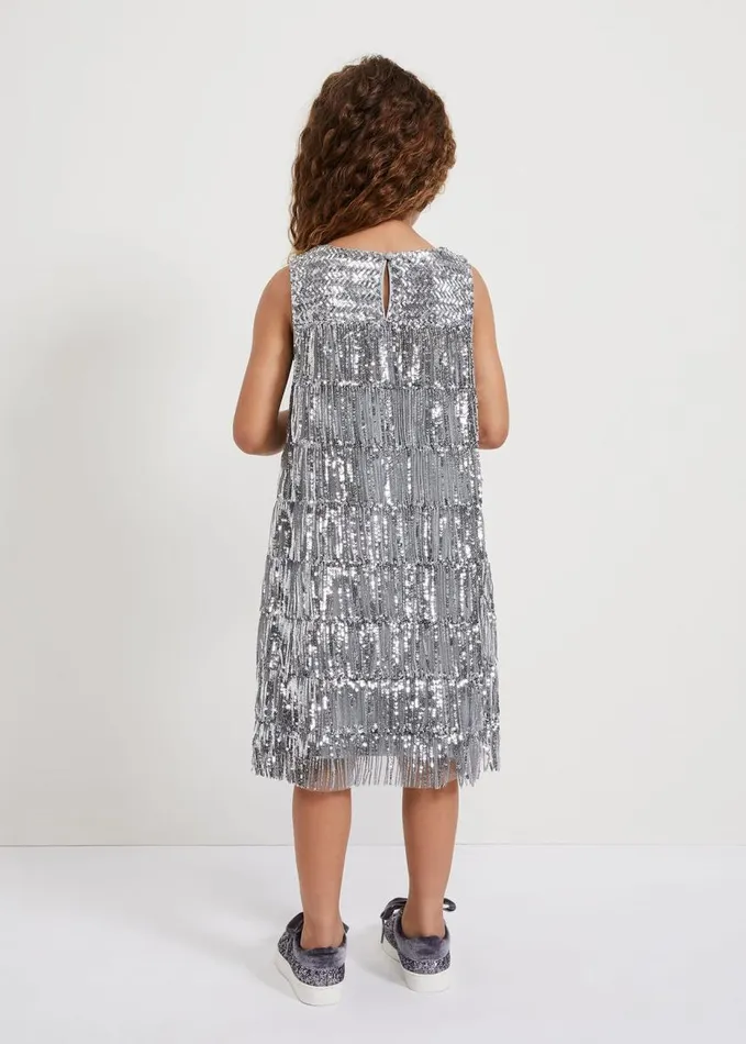 Phase Eight Lulu Fringe Sequin Dress Silver Women Dresses