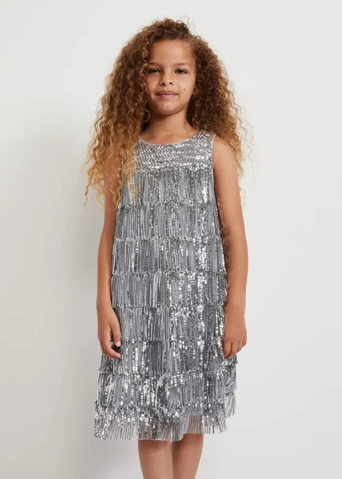 Phase Eight Lulu Fringe Sequin Dress Silver Women Dresses