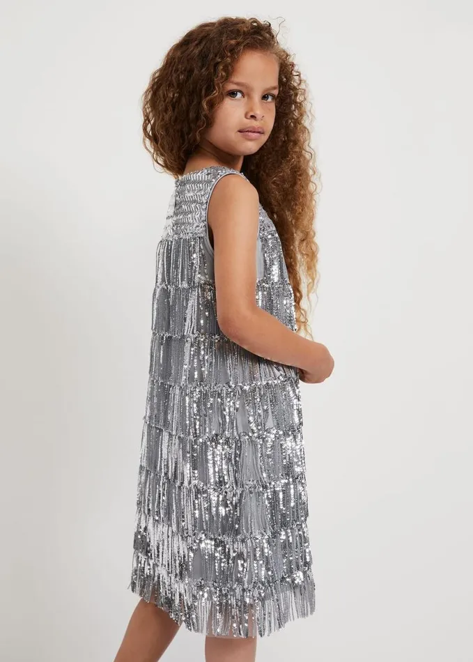Phase Eight Lulu Fringe Sequin Dress Silver Women Dresses